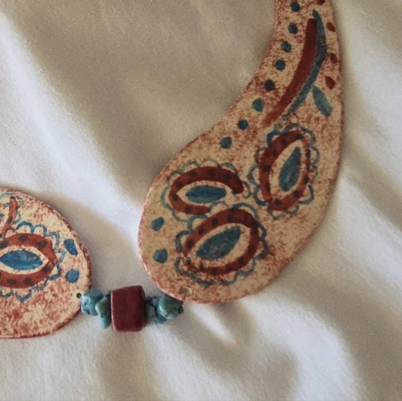 Vtg. Ceramic Handcrafted Collar Necklace Paisley 19" W/2"Extender - Picture 10 of 11